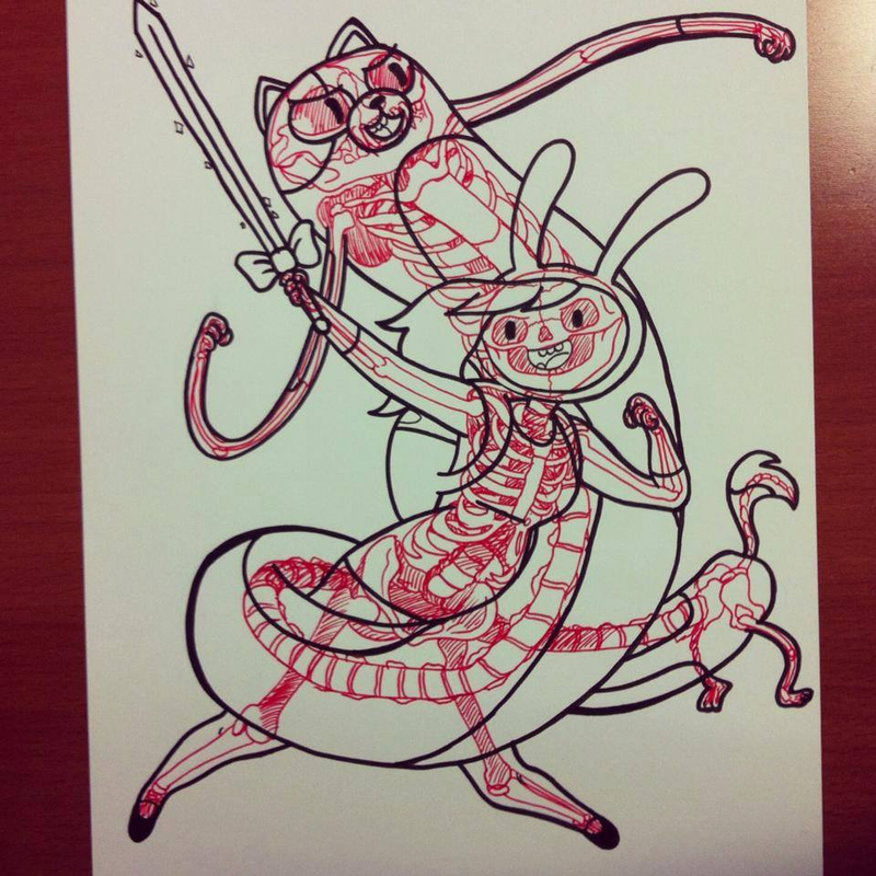 Illustration for article titled Coloring book illustrations reveal the skeletons of cartoon characters